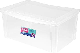 Caixa organizadora plástica larga 65 litros cor cristal com tampa branca da linha Radical