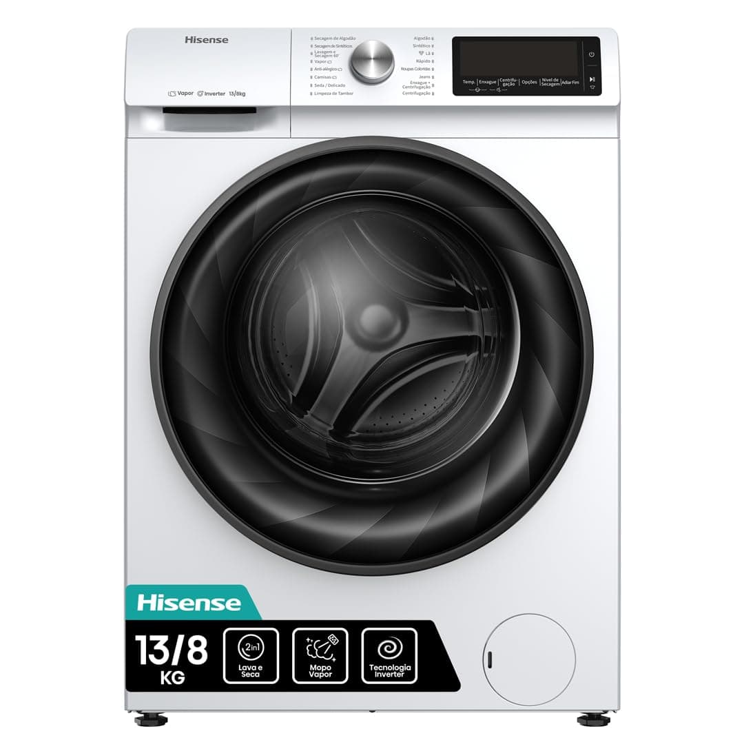Hisense Lava e Seca, 13kg Lavagem/8kg Secagem, Steam, 13 Programas, Motor Inverter, Painel Touch, Branco WD13X - 127V