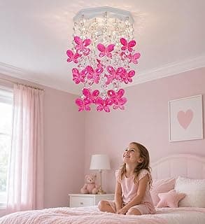 Luminária de teto infantil em forma de borboleta rosa para quarto de bebê menina