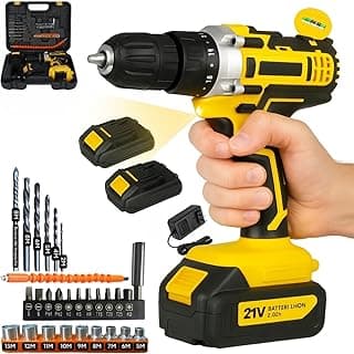 Furadeira e Parafusadeira de Impacto Sem Fio 21V com LED, 2 Baterias Recarregáveis Bivolt e 32 Acessórios - Maleta Completa para Uso Doméstico e Profissional