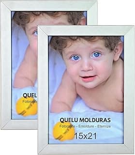 Kit 2 Porta Retrato 15x21 A5 Lisa Quelu Molduras Prata com Foto de Bebê