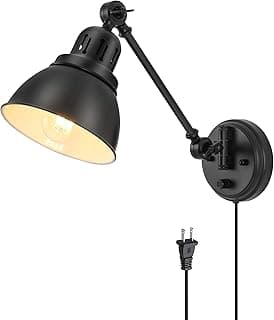 Luminária de parede preta GOODATE com braço articulado, interruptor e luz amarela