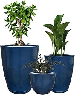 Kit 3 Vasos para Plantas Decorativo Luxo Azul Efeito Marmorizado