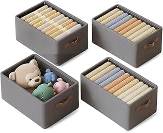 Kit 4 caixas organizadoras dobráveis cinza com alças duplas, ideais para organizar roupas e brinquedos