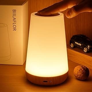 Luminária de mesa portátil SHACK, base de madeira, luz branca, toque sem fio USB