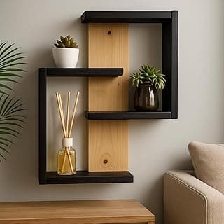Prateleira de Parede Estilo Industrial em Madeira 50x44cm | Flutuante Moderna | Sala Quarto Cozinha | Instalação Sem Furos | Minimalista | Decoração | Loft Hall – by Ateliê TH Wood Art