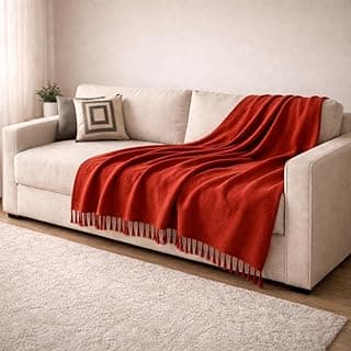 Manta para Sofá 240×180 cm – Algodão Macio e Respirável – Decoração Vermelha para Sala – Conforto e Estilo para Casa (VERMELHA)
