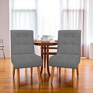 Cadeira de Jantar com Estrutura de Madeira, Cadeira Comfortável Suede para Cozinha, Sala de Estar e Escritório (Cinza)