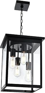 Luminária pendente preta com quatro luzes incandescentes para ambientes externos