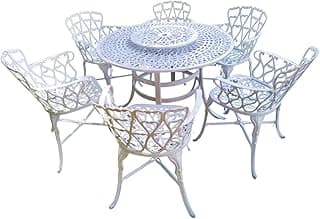 Conjunto de mesa giratória e cadeiras de jardim em alumínio branco com design floral