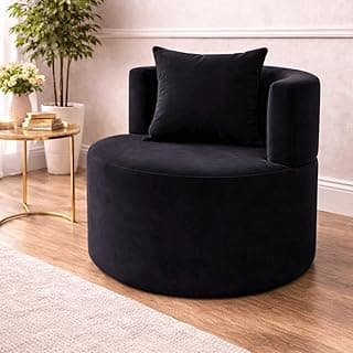 Poltrona Redonda 1 Lugar em Veludo, Sofá Orgânico Curvo com Almofada, Ideal para Sala Estar Quarto Home Office(Preto)