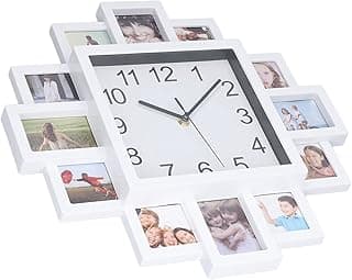 Relógio de parede com 12 porta-retratos personalizáveis em branco