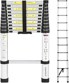 Escada telescópica extensiva de alumínio multifuncional 3,8m com 13 degraus, marca ZAGANZA