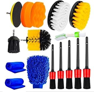 Kit estética automotiva JEX com 16 peças, pincéis, escovas, boinas e acessórios de limpeza.