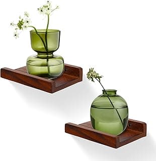 PHOENANCEE Prateleiras de parede pequenas, mini prateleira flutuante com bordo, borda de exibição, conjunto de 2 prateleiras para alto-falantes, para molduras, plantas, decorativas, para sala de estar