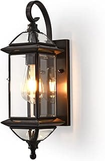 Luz de parede externa Milaii de bronze com lanterna de vidro transparente, iluminação amarelo suave, fundo branco