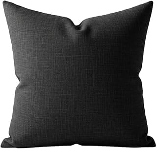 Almofada preta de linho 45x45cm com zíper e costura reforçada
