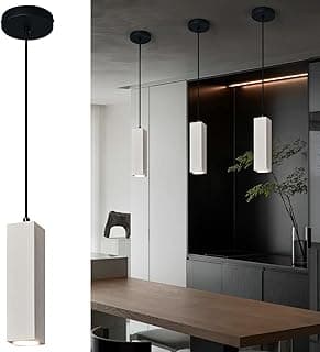 Luminária pendente linear de concreto branca para cozinha, sala de jantar ou quarto.