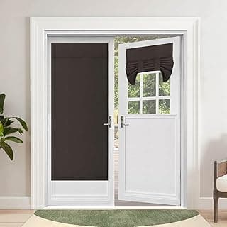 Cortinas de porta francesas blackout marrom, cortinas de vidro com isolamento térmico, cortinas de janela Tricia fáceis de instalar, cortina de porta frontal