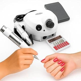 Kit Lixadeira Elétrica Profissional para Unhas com Pedal e Kit de Brocas Branca 110V