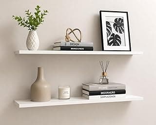 Kit com 2 Prateleiras Flutuantes MDF Branco 60x15cm com Suporte Invisível – Multiuso para Sala, Quarto, Cozinha