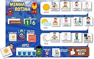 Quadro decorativo infantil Minha Rotina com heróis - Homem de Ferro, Hulk e mais