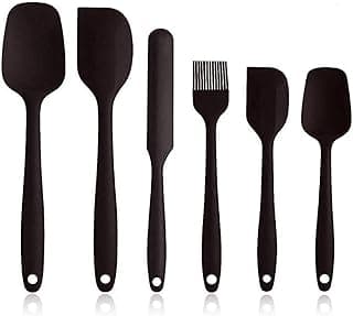 Kit 6 Utensílios de Silicone Premium – Espátulas, Colheres e Pincel Antiadherente, Resistentes ao Calor, Cabo Ergonômico, Ideal para Cozinha e Confeitaria (Preto ou Vermelho) (Preto)