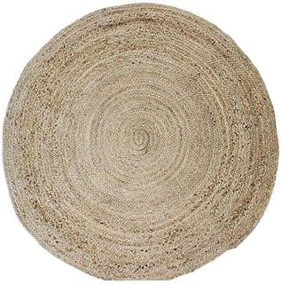 Tapete redondo artesanal de fibra natural de juta, padrão trançado, cor bege, para sala ou quarto