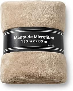 Manta de microfibra bege 1,80m x 2,00m dobrada com rótulo