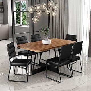 Conjunto de sala de jantar com mesa nogal e cadeiras pretas Charlotte Carraro