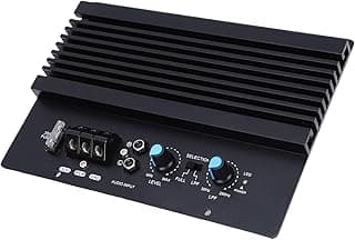 Placa amplificadora de carro de alta potência 600W com dissipador de calor e controles azuis