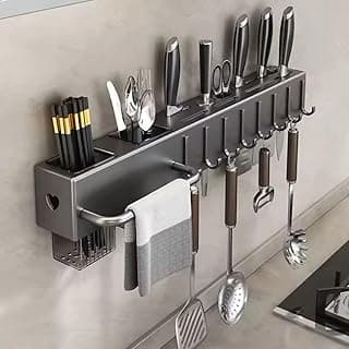 Suporte de utensílios para cozinha em metal com ganchos para facas e talheres