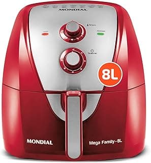 Fritadeira sem óleo Mondial Mega Family-8L vermelha e inox, capacidade 8L, 1900W, 127V