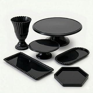 Kit Mesa Provençal 6 Peças Festa Boleiras Bandejas Vaso 20cm Preto