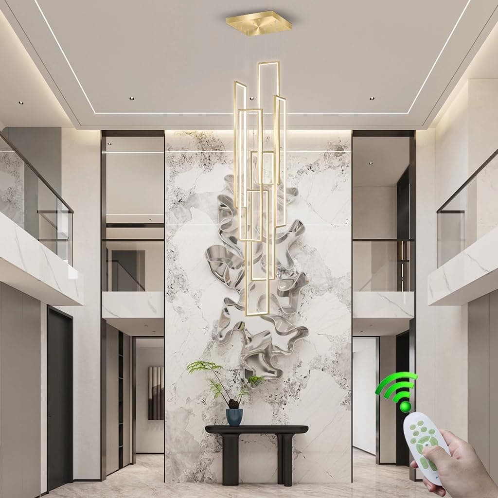 Lustre LED Grande com Controle Remoto em Alumínio Branco para Ambientes com Pé Direito Alto