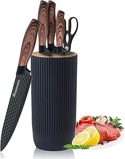Conjunto de facas de cozinha, Retrosohoo Conjunto de 6 peças de blocos de facas afiadas cáqui para cozinha, conjunto de facas antiaderentes de aço inoxidável antiderrapante com bloco de facas