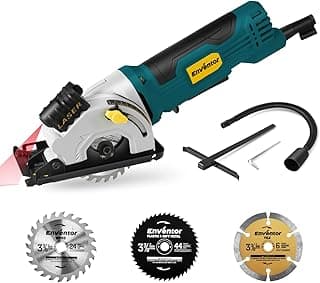Enventor Mini serra circular, serras circulares elétricas 4,8 A com fio com guia a laser, 4000 RPM, 3 lâminas de serra, profundidade máxima de corte de 3-3/20.3 cm, compacta, potência para madeira