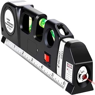 Trena niveladora a laser profissional 2,5m com régua de metal e plástico, três bolhas de nível e luz laser vermelha.