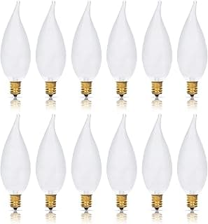 Lâmpadas incandescentes decorativas com ponta flamejante, pacote de 12, 25W, E12, branco, para lustres e luminárias de teto