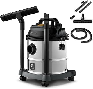 Aspirador Electrolux GT20i 20L com acessórios, corpo em aço inoxidável e plástico preto