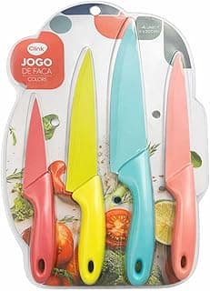 Kit de 4 Facas Coloridas para Cozinha - Rosa, Amarela, Turquesa e Salmão