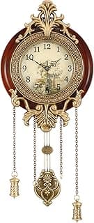 Relógio de parede vintage estilo retrô com pêndulo e mostrador floral