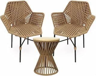 Kit de duas cadeiras de vime com mesa de madeira para varanda e jardim