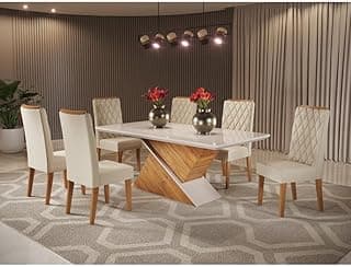 Conjunto Sala de Jantar Mesa Epic Tampo Vidro/MDF com 6 Cadeiras Iza