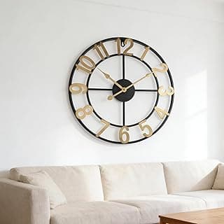 Relógio de parede vintage preto e dourado com números romanos