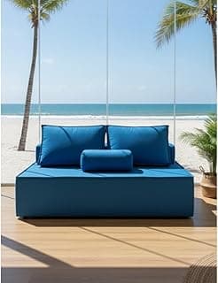 Puff Sofá Ilha 2 em 1 Design Moderno, Assento Versátil e Confortável, Perfeito para Sala, Quarto e Ambientes Residenciais de Espaços Pequenos (Azul)