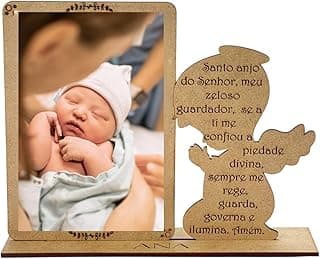 Kit 10 Porta Retrato Saída Maternidade Lembrancinha MDF com Anjo e Oração