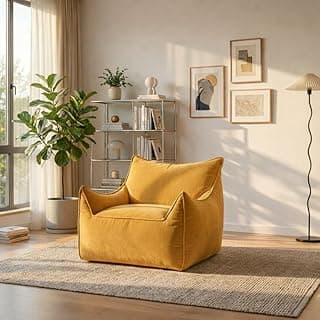 Puff Poltrona Arya Design Moderno Em Tecido Linho Sofá Na Caixa (Mostarda)