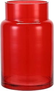 Vaso de vidro vermelho grande com boca larga, ideal para buquês e decoração.