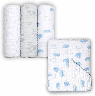 Kit de toalhas de bebê com estampa de nuvens azuis, viscose de bambu e algodão, 4 peças